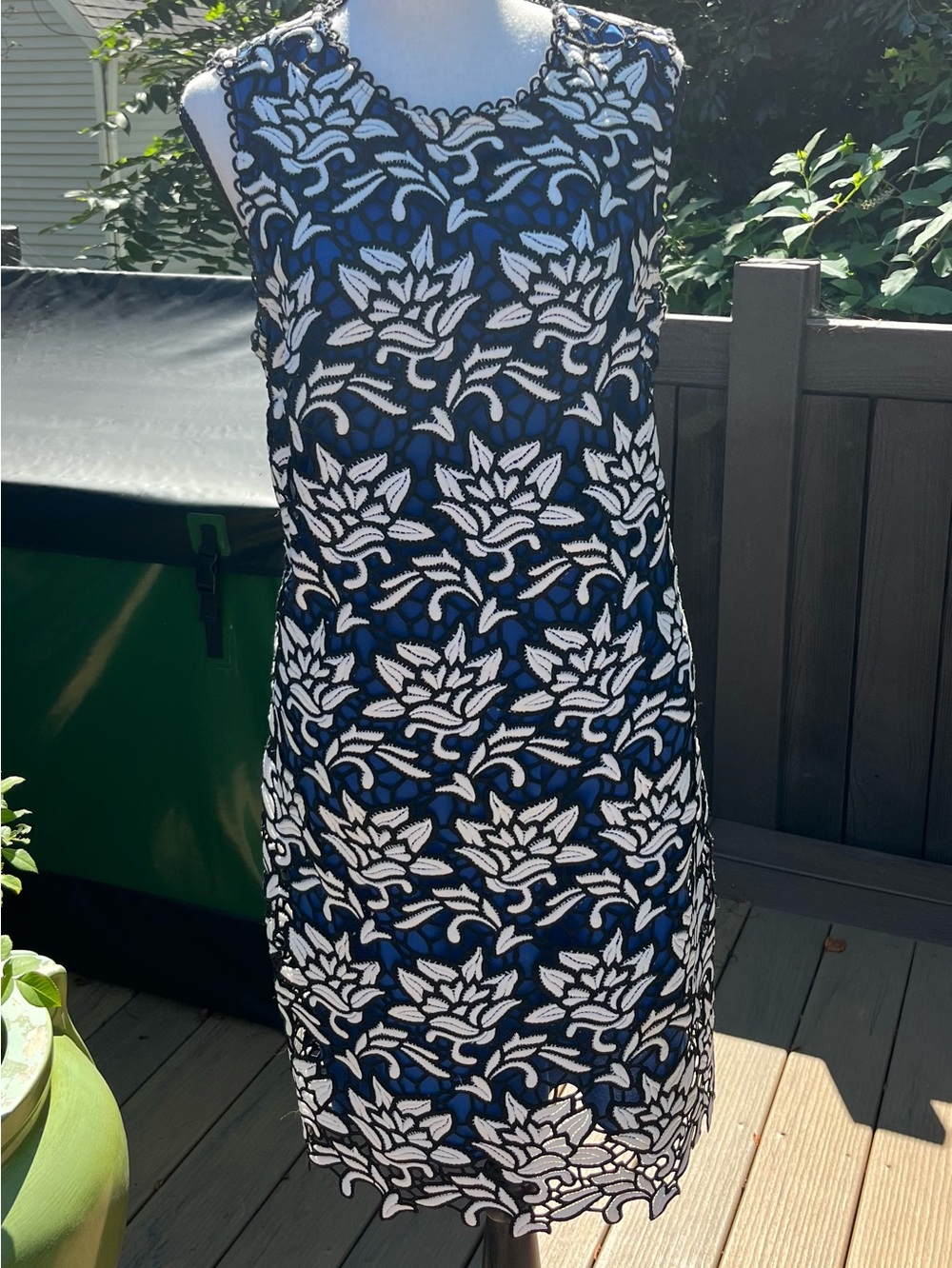 5A:  Rare Juicy Couture black & white thick embroidered lace over Blue sheath 12